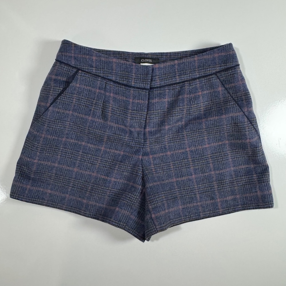 Clovis Plaid Shorts High Waist Career Wear Lined Pockets‎ Blue Pink Size M